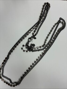 Chico's Gunmetal Rhinestone 2-Strand Layered Chain Necklace NWOT